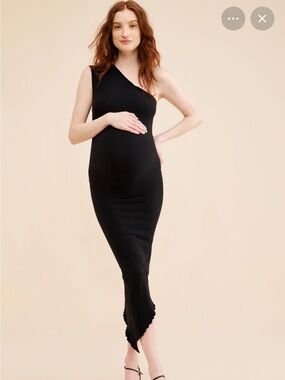 Asymmetric One-Shoulder Black Maternity Dress
